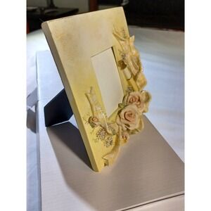 Yellow Roses Picture Frame 2.5x3.5 Resin Floral Ribbon Tabletop Photo Decor